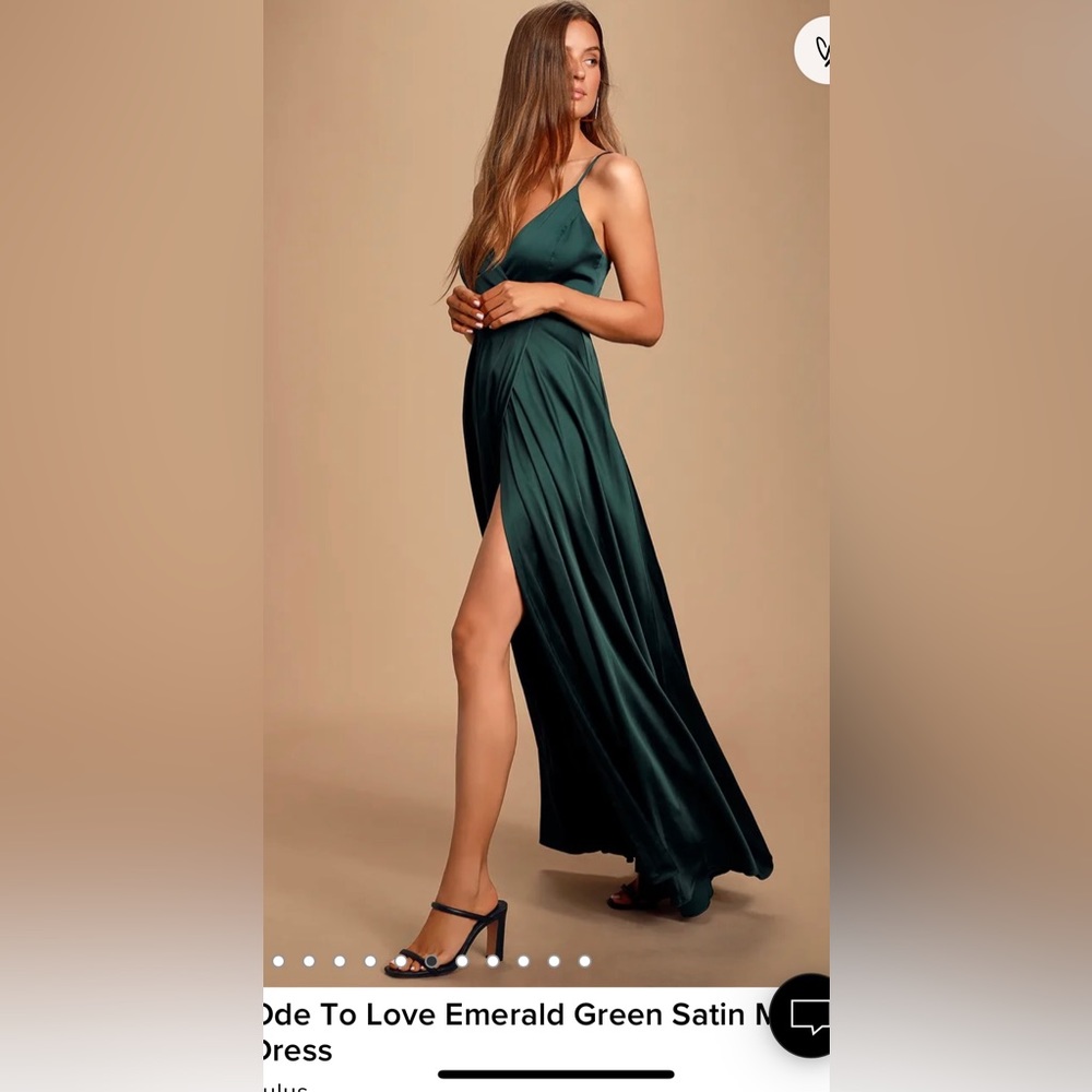 Ode To Love Emerald Green Satin Maxi Dress size small